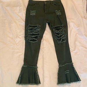🍃Ladies skinny ripped bell bottoms high wasted jeans🍃